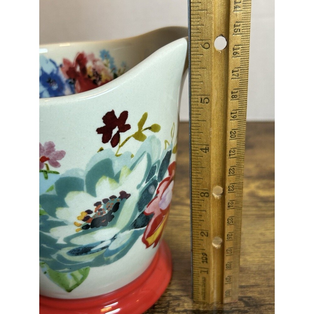 The Pioneer Woman Melody Floral 4 Cup Stoneware Measuring Pitcher Red Handle 1QT - Picture 10 of 11
